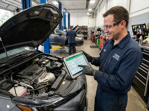 Illustration of a technician filling out an inspection checklist on a tablet
